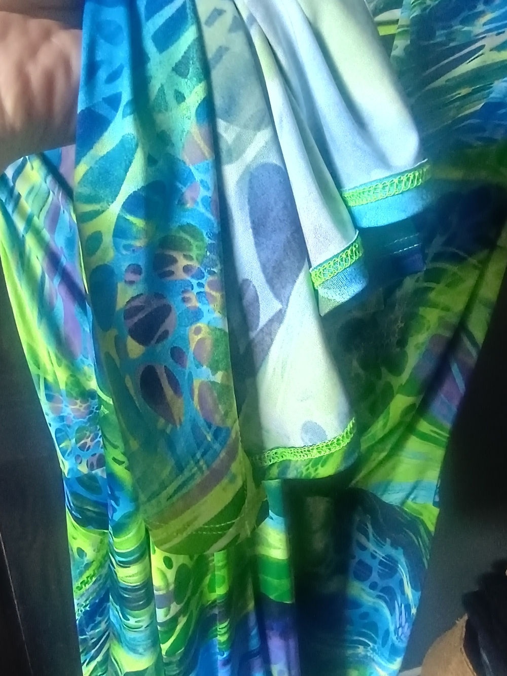 Fashion Nova Abstract Print Wide Leg Jumpsuit Women's Large Neon Blue Green Open - Picture 5 of 10